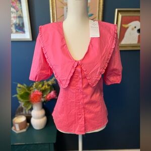 Wayf collar hot pink short sleeve button down size S, NWT
